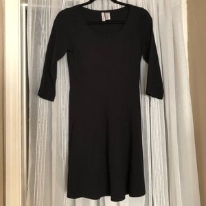 3/4 sleeve Black A-line Dress